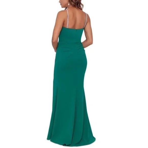 NEW Xscape Womens Petites One Shoulder Long Evening Dress Green 8P - Picture 2 of 10